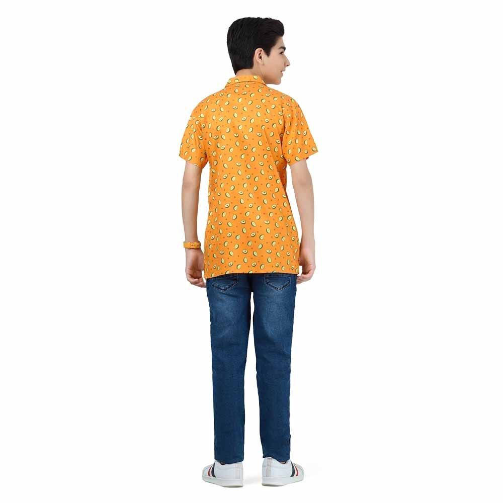 Orange & Black Geo Printed Casual Shirt